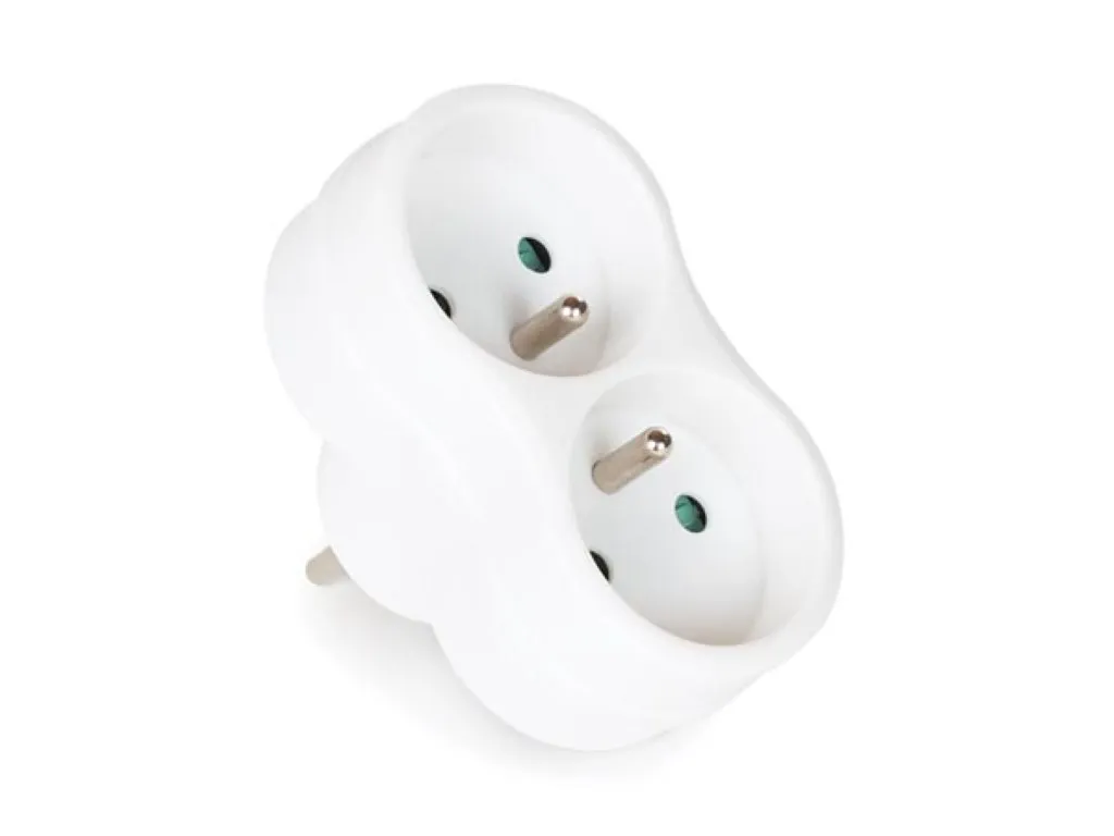 Splitter, 2 plugs with earth pin (type E), polypropylene, indoor use, white