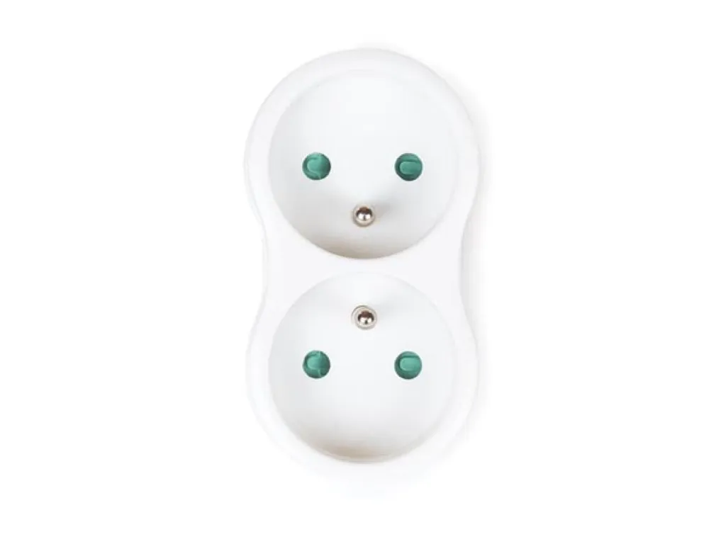 Splitter, 2 plugs with earth pin (type E), polypropylene, indoor use, white